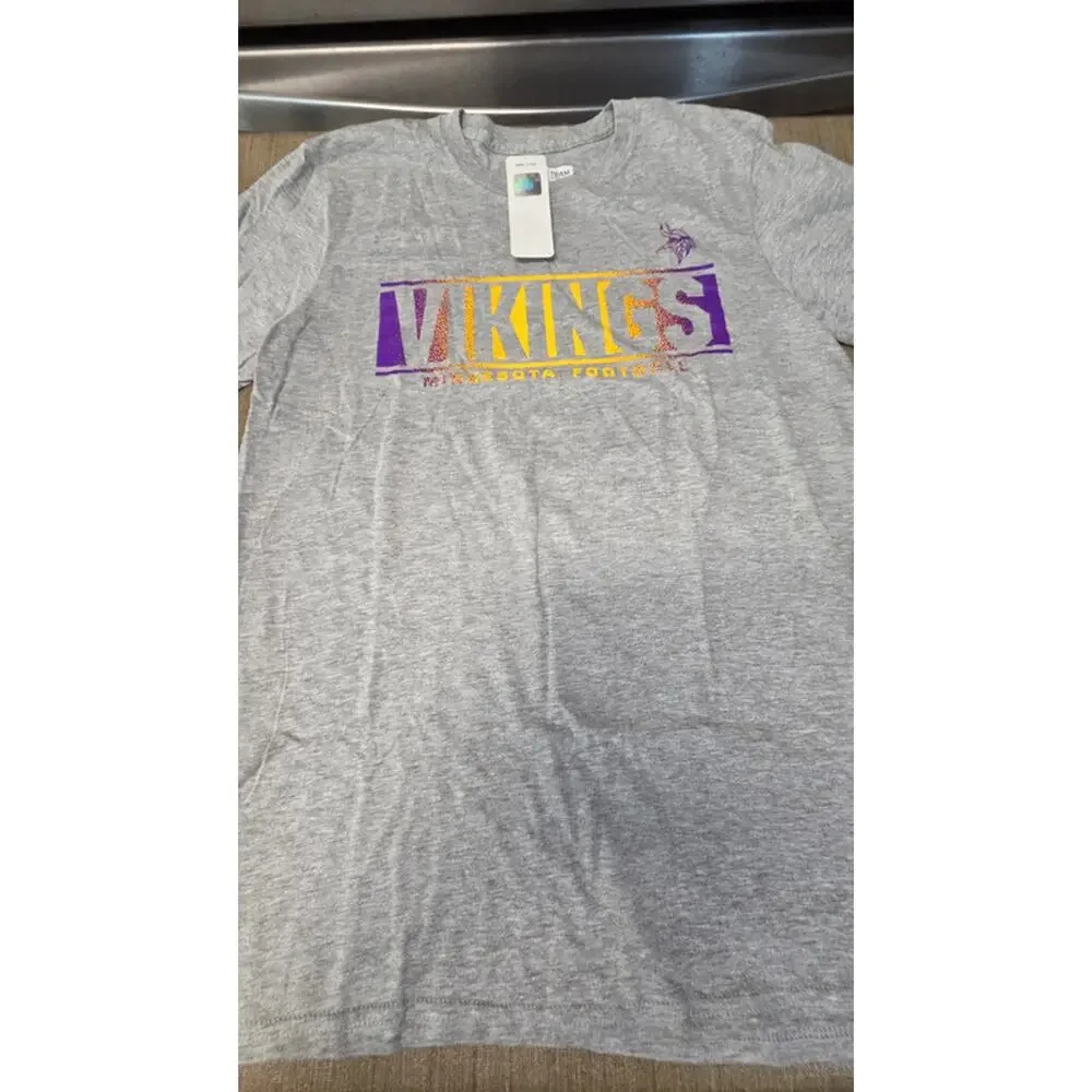 NFL Minnesota Vikings Gray T-Shirt Men's Medium Purple Gold  Football Tee NWT